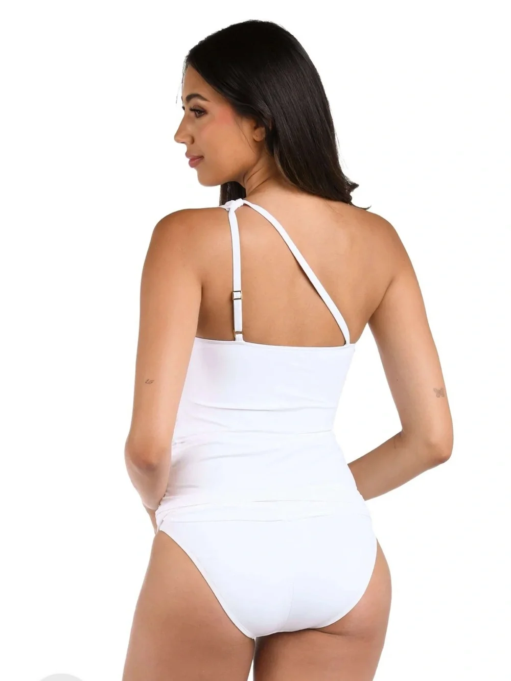 La Blanca swimsuit - island goddess white tankini top, one shoulder keyhole
